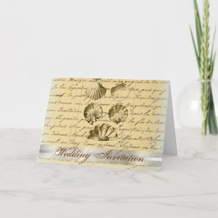 vintage nautical beach seashell wedding invitation
