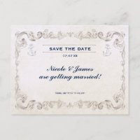 Vintage Nautical Beach Wedding Save The Date Card