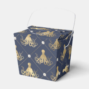 Vintage Nautical Blue and Gold Octopus Favour Box