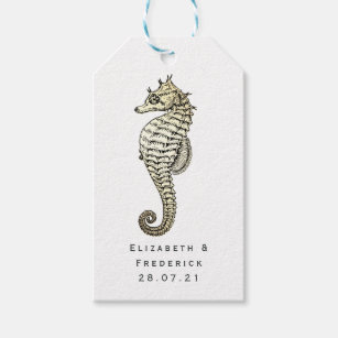 Vintage Nautical Blue and Gold Seahorse Gift Tags
