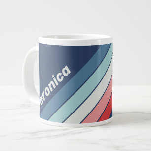 Vintage Nautical Blue Stripes with Name Large Coffee Mug