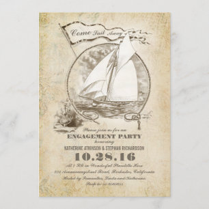 Vintage nautical boat engagement party invite