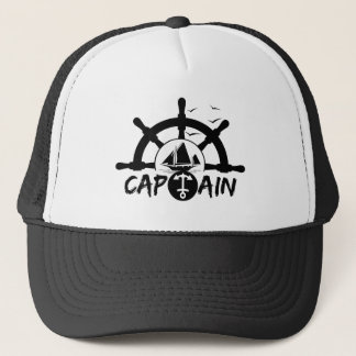 Vintage Nautical Captain Helm Anchor Graphic Trucker Hat