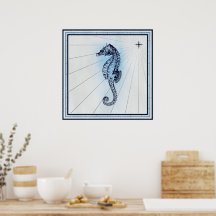 Vintage Nautical Charming Seahorse