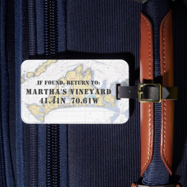 Vintage Nautical Chart Martha's Vineyard Luggage Tag (Front Insitu 4)