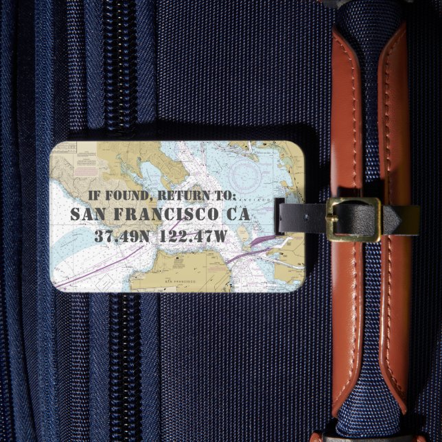 Vintage Nautical Chart San Francisco CA Luggage Tag (Front Insitu 4)
