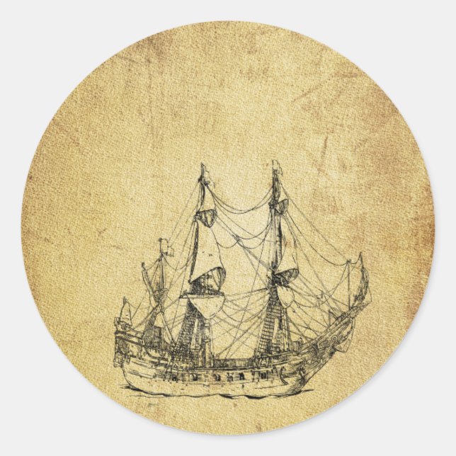 Vintage nautical classy ancient ship classic round sticker (Front)