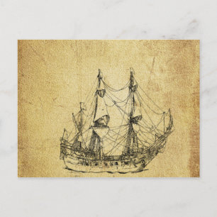 Vintage nautical classy ancient ship postcard