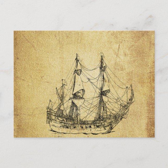 Vintage nautical classy ancient ship postcard (Front)
