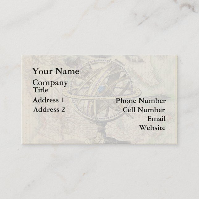 Vintage Nautical Compass and Map Business Card (Front)