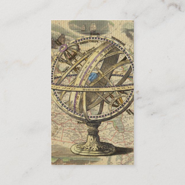 Vintage Nautical Compass and Map Business Card (Back)