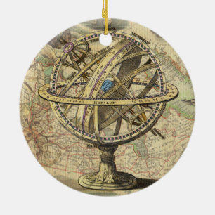 Vintage Nautical Compass and Map Ceramic Tree Decoration