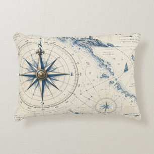 Vintage Nautical Compass Chart Decorative Cushion