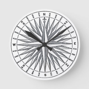 Vintage Nautical Compass Design Round Clock