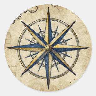 Vintage Nautical Compass Rose Classic Round Sticker