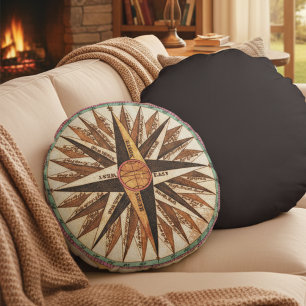 Vintage Nautical Compass Rose Cotton Pillow