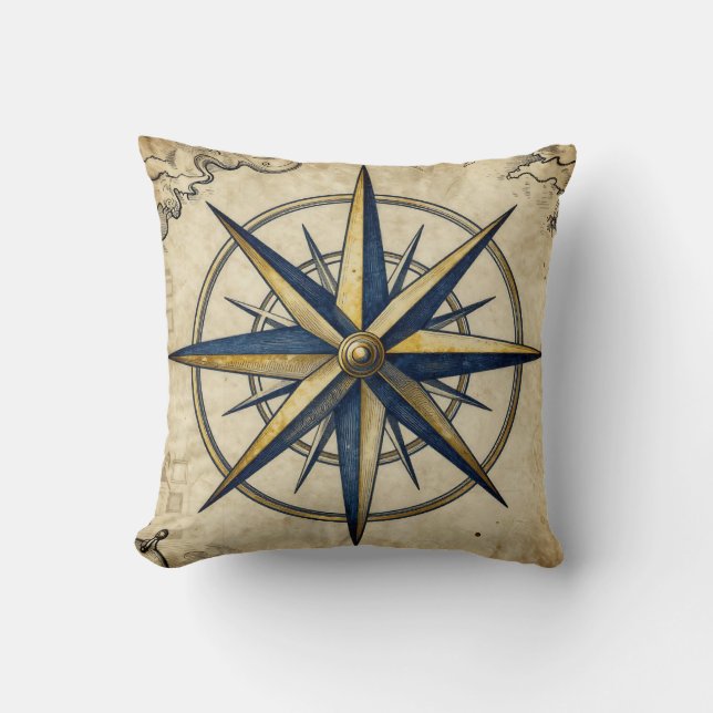 Vintage Nautical Compass Rose Cushion (Front)