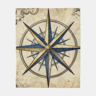 Vintage Nautical Compass Rose Fleece Blanket