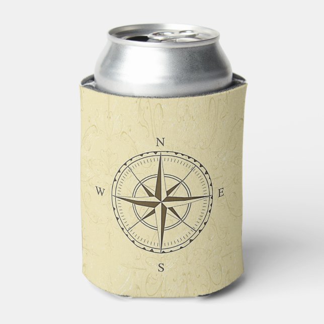 Vintage Nautical Compass Rose Ivory Can Cooler (Can Front)
