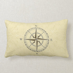 Vintage Nautical Compass Rose Ivory Lumbar Cushion
