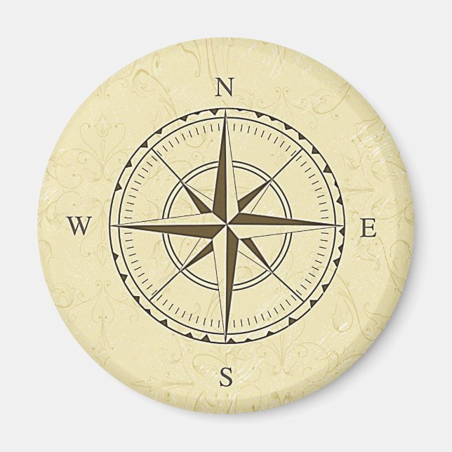Vintage Nautical Compass Rose Ivory Magnet (Front)