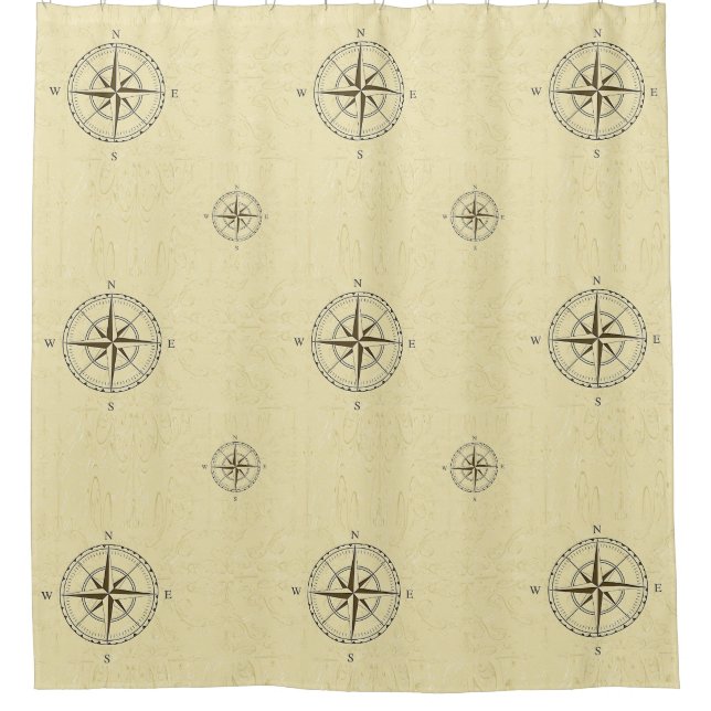 Vintage Nautical Compass Rose Ivory Shower Curtain (Front)