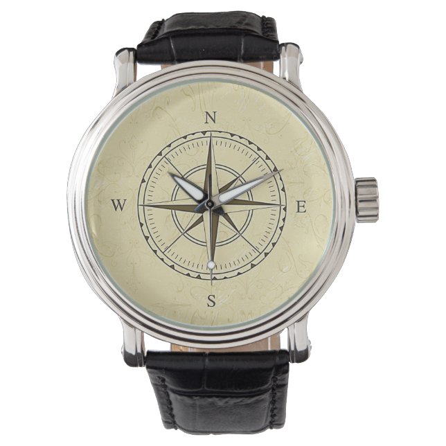 Vintage Nautical Compass Rose Ivory Watch (Front)