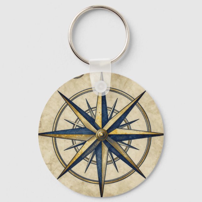 Vintage Nautical Compass Rose Key Ring (Front)