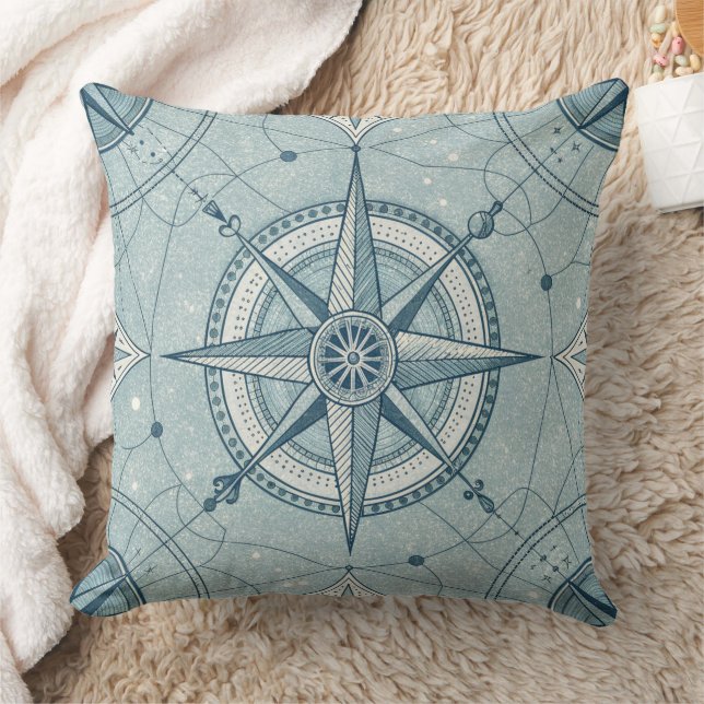 Vintage Nautical Compass Rose Pattern Cushion (Blanket)