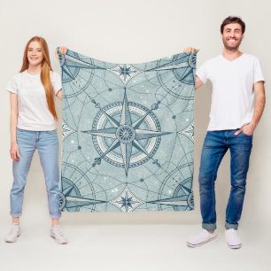 Vintage Nautical Compass Rose Pattern Fleece Blanket