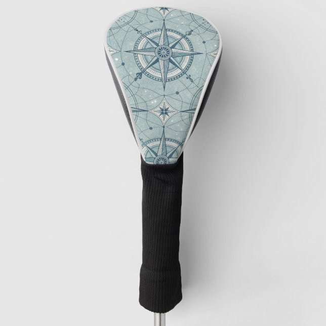Vintage Nautical Compass Rose Pattern Golf Head Cover (Front)