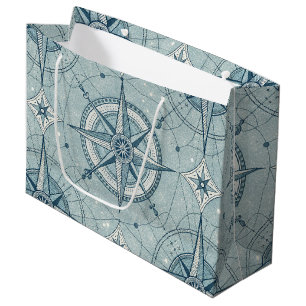 Vintage Nautical Compass Rose Pattern Large Gift Bag