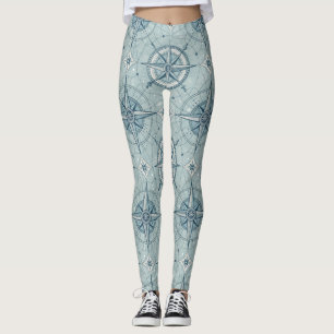 Vintage Nautical Compass Rose Pattern Leggings