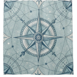 Vintage Nautical Compass Rose Pattern Shower Curtain