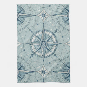 Vintage Nautical Compass Rose Pattern Tea Towel
