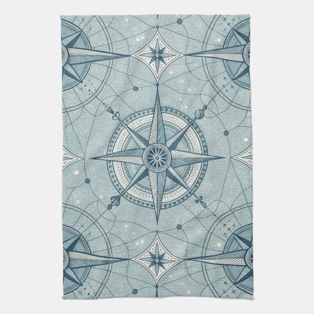 Vintage Nautical Compass Rose Pattern Tea Towel (Vertical)
