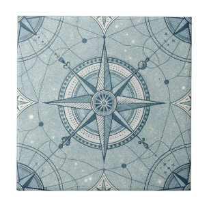 Vintage Nautical Compass Rose Pattern Tile