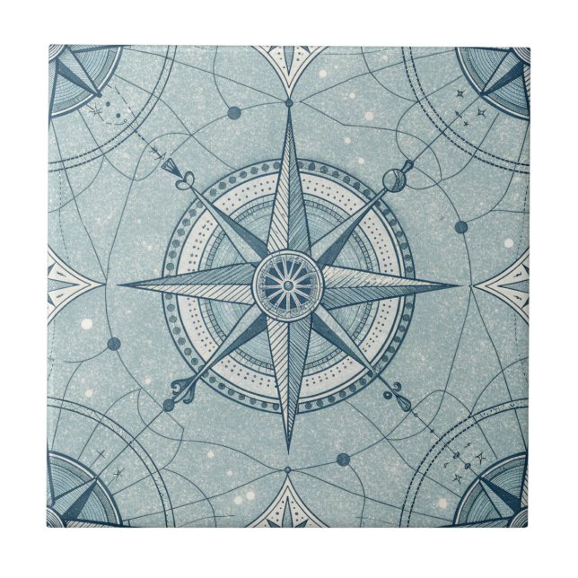 Vintage Nautical Compass Rose Pattern Tile (Front)