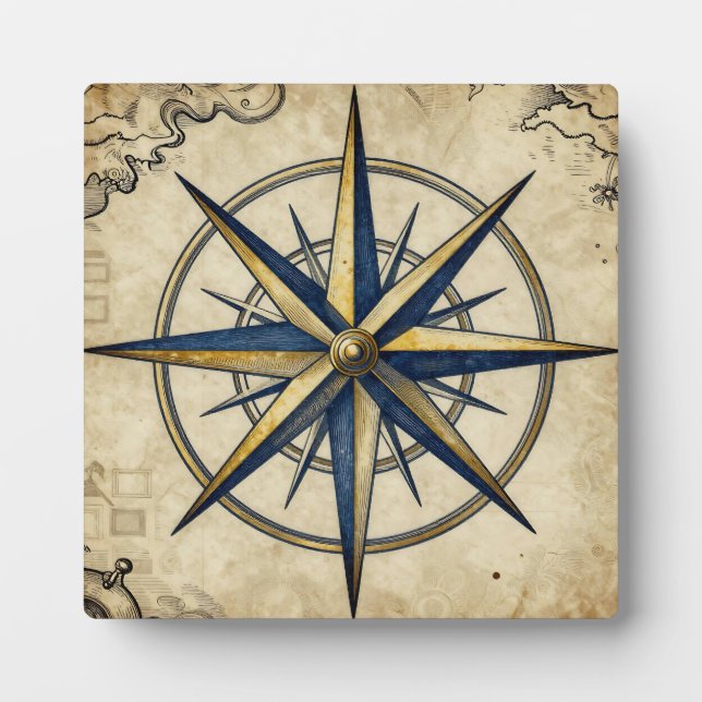 Vintage Nautical Compass Rose Plaque (Front)