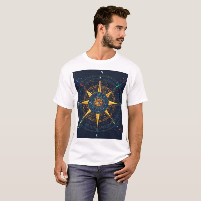 Vintage Nautical Compass Rose T-Shirt (Front Full)