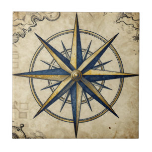 Vintage Nautical Compass Rose Tile