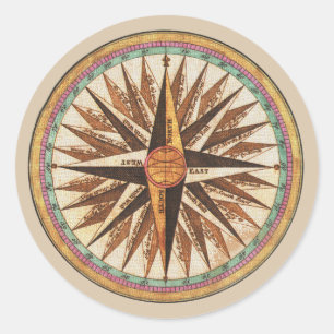 Vintage Nautical Compass Sticker Envelope Seal