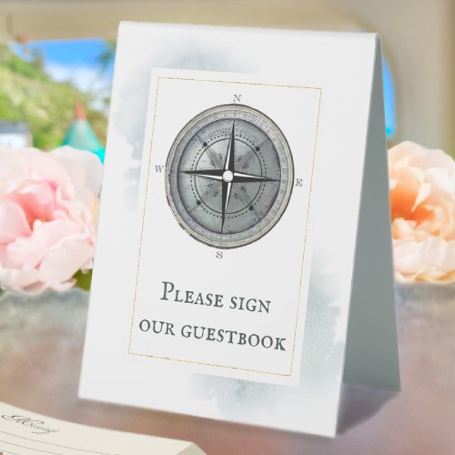 Vintage Nautical Compass Wedding (Vintage Nautical Compass Wedding Table Tent Sign)