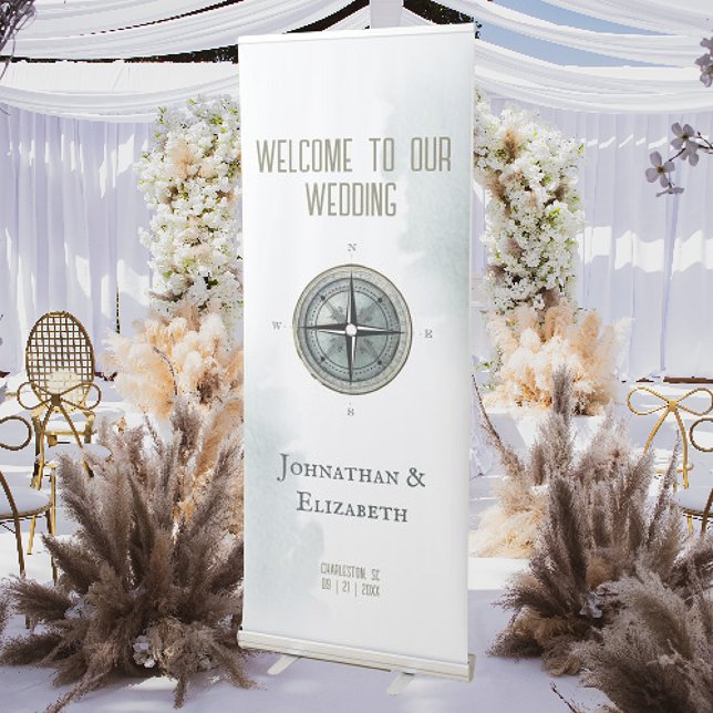 Vintage Nautical Compass Wedding Welcome Retractable Banner (Vintage Nautical Compass Wedding Welcome Retractable Banner)