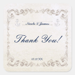 Vintage Nautical Elegant Beach Wedding Stickers