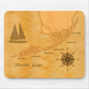 Vintage Nautical Florida Keys Map Mouse Mat