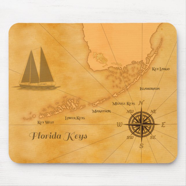 Vintage Nautical Florida Keys Map Mouse Mat (Front)