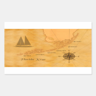 Vintage Nautical Florida Keys Map Rectangular Sticker