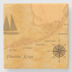Vintage Nautical Florida Keys Map Stone Coaster