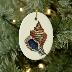 Vintage Nautical George Shaw Blue Conch Shell Art Ceramic Tree Decoration
